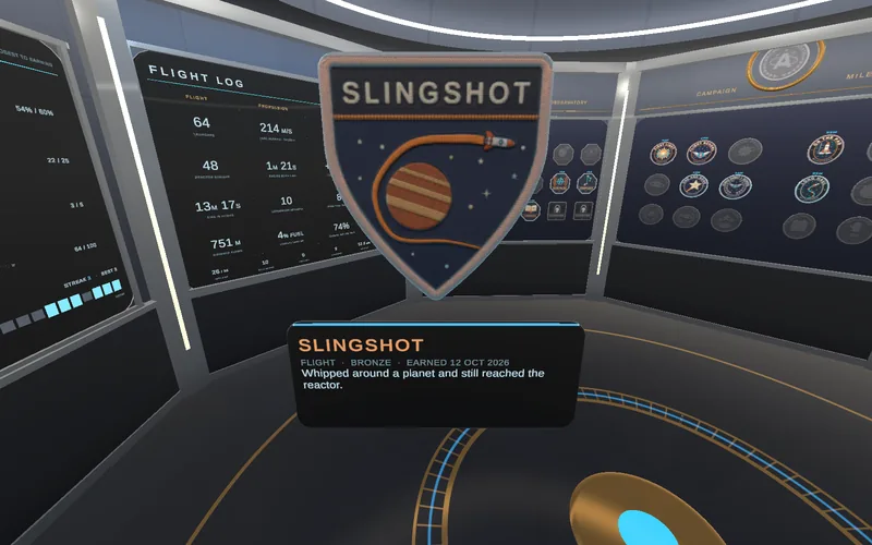 Inspecting the Slingshot commendation patch in the Record Hall.