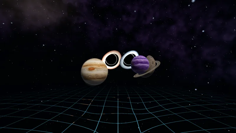 Planets and black holes placed by hand in the sandbox.