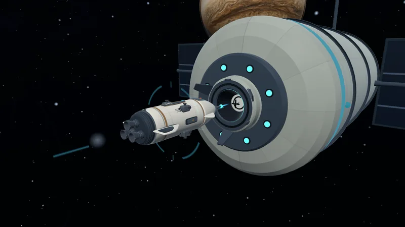 A remote-piloted craft easing into a docking collar.